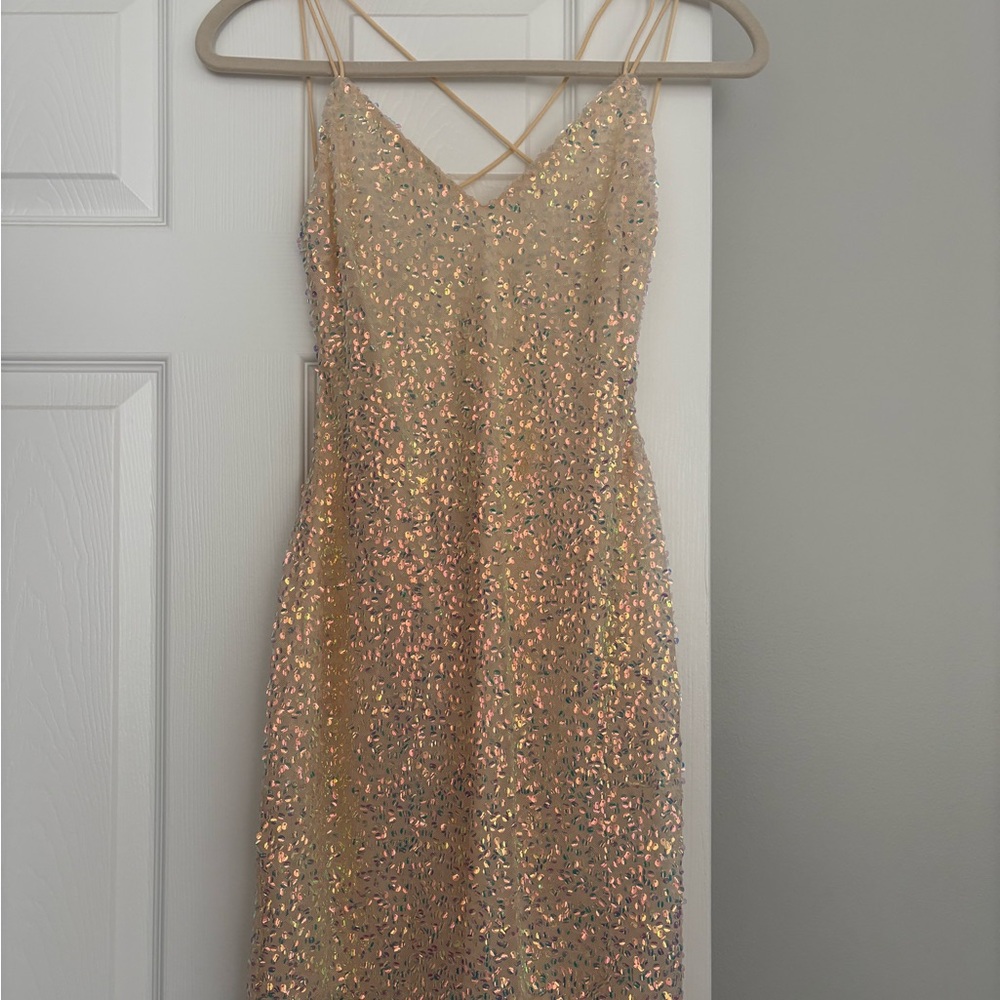 Lovely Day Cream/Gold Sequin Dress